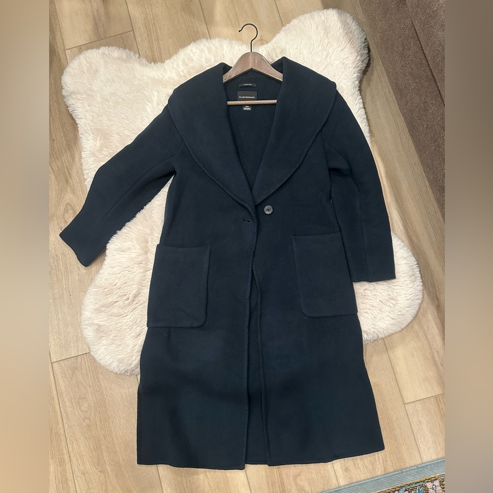 Club Monaco Long Wool Wrap Coat Deep Forest Green Size M/M - Picture 2 of 16